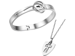 Conjunto De Joyas Para Parejas De 2 Piezas: Pulsera Con Cierre De Corazón De Acero De Titanio Y Elegante Collar Decorativo.