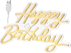 Letrero de neón blanco con la frase "Feliz Cumpleaños", portátil, con iluminación LED USB, fácil de instalar.