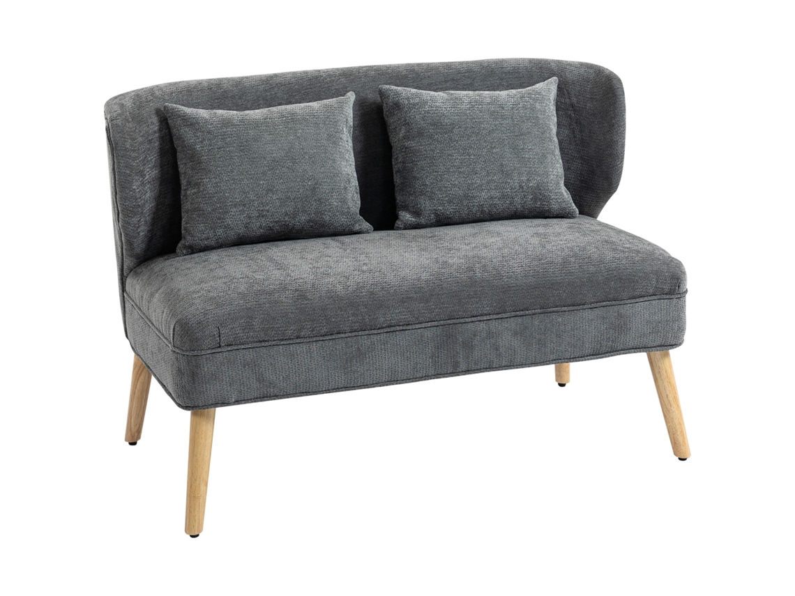 2 Lugares Sofá, Pequeno Sofá Em Chenille Com Laterais Altas (wingback), Assento Espesso, Pés Em Madeira De Seringueira, Cinza