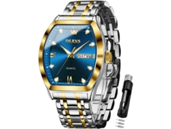 Reloj Luminoso Impermeable Con Esfera Grande De Acero Inoxidable Con Diamante Cuadrado Y Datamostrador Azulyuysan