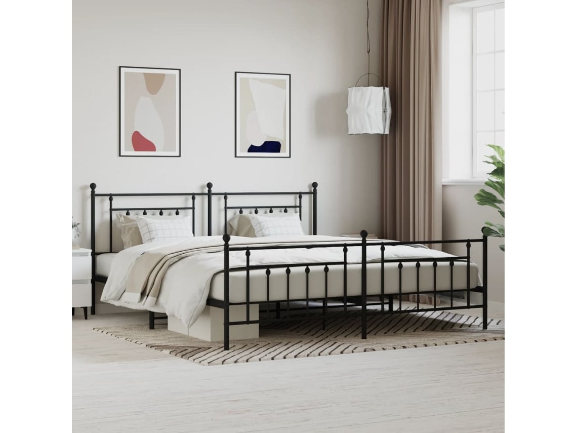 Estructura Cama Sin Colchón Con Estribo Metal Negro 200x200 Cm