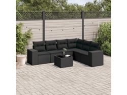 Conjunto de sofá de jardín de 7 piezas con cojines, ratán negro, Dkd Home Decor
