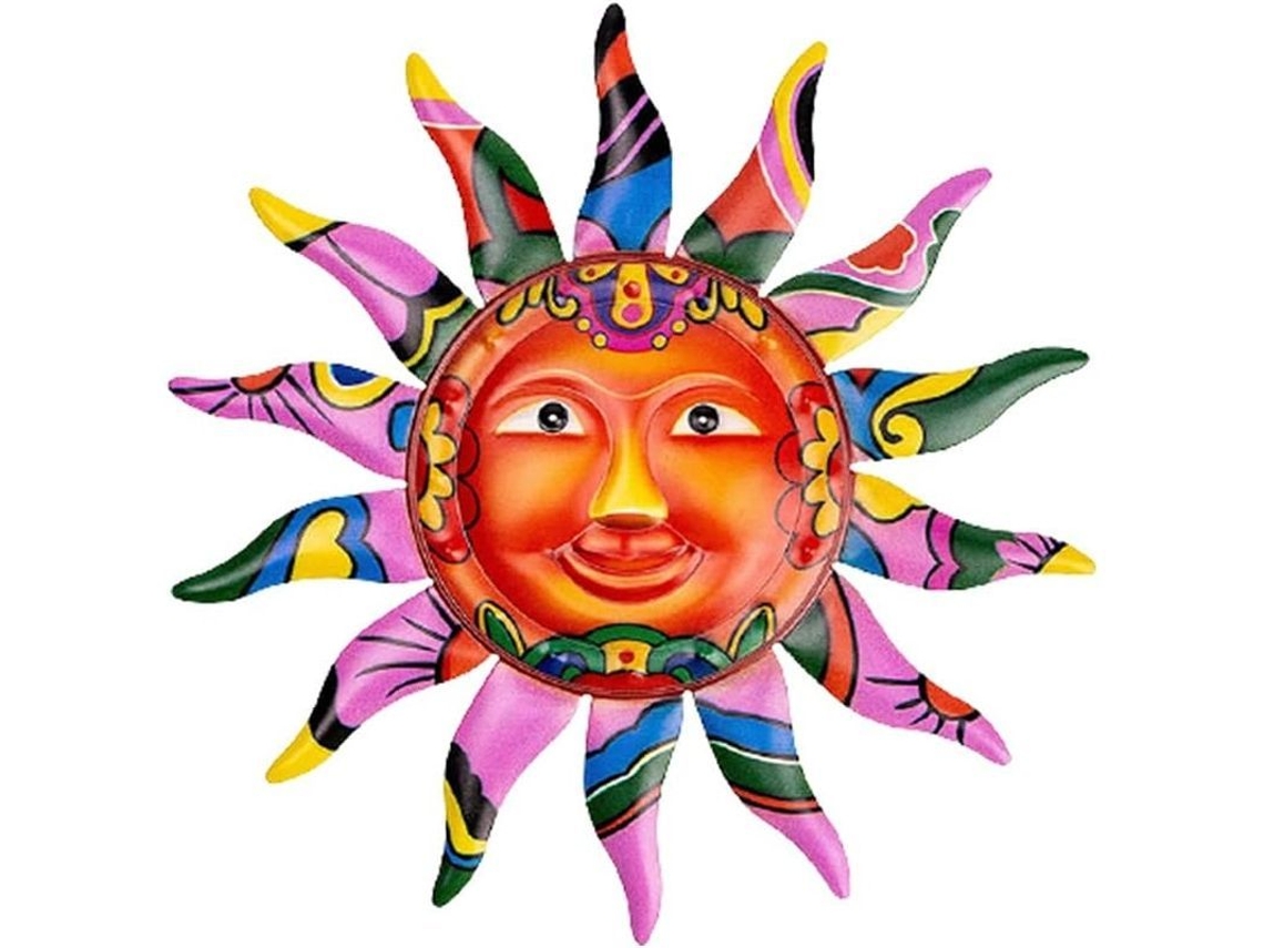 Figura Decorativa De Metal Con Forma De Sol, 32,5 Cm. Arte De Pared Decorativo Pintado A Mano En Metal.