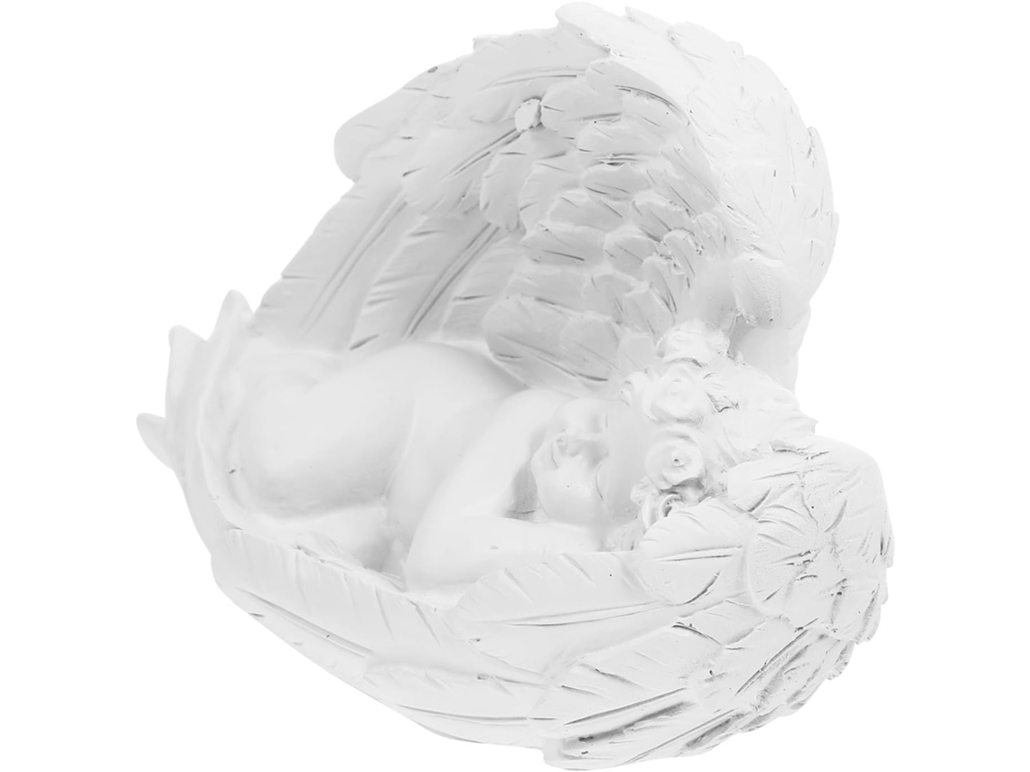 Figura de resina blanca, estatua de Cupido en oración, 1 elegante decoración para dormitorio u oficina, adorno hecho a mano GOKOCO