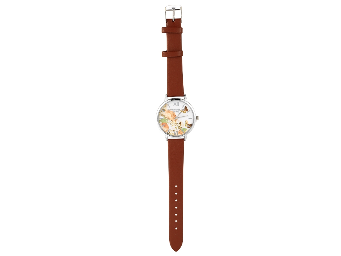 Reloj De Pulsera Analógico De Cuarzo Para Mujer Con Correa De Pu Marrón Y Estampado De Mariposa.