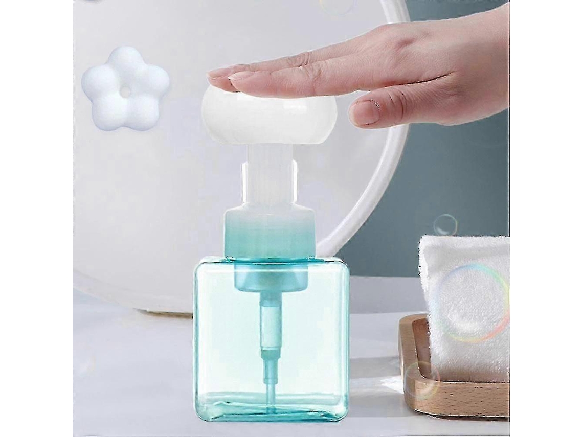 Botella de viaje con bomba de espuma de 250 ml para dispensador de jabón líquido, con forma de flor azul translúcida, Rosewell