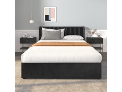 Cama Doble 160x200 Cm De Terciopelo, Incluye Base De Somier, 2 Cajones, Cabecero Acolchado, Negro