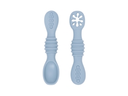 Juego de cubiertos para bebé, fabricado en silicona de grado alimenticio, con cuchara adhesiva. MDUG (azul)
