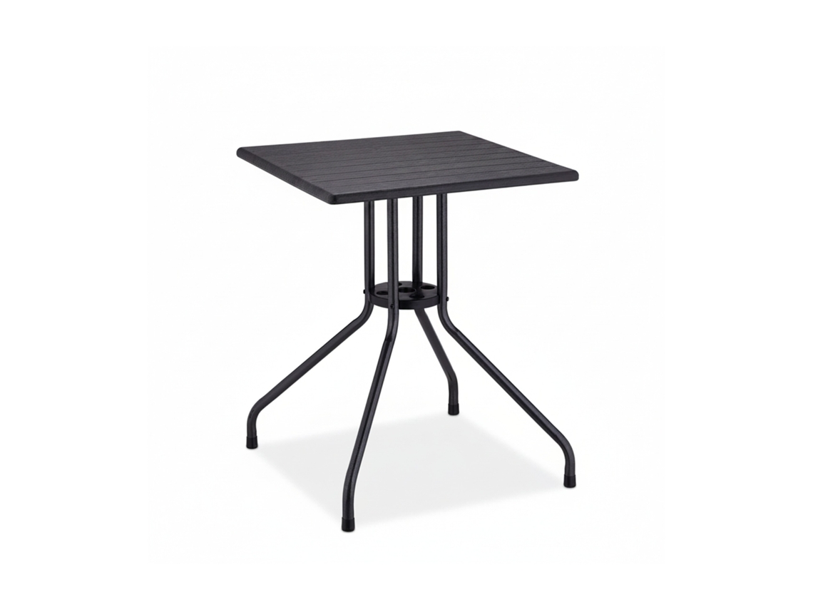 Relaxdays Mesa Jardín, 75 X 61 X 61 Cm, Mesita Balcón Efecto Madera, Plástico, Metal, Mesilla Terraza Cuadrada, Negro