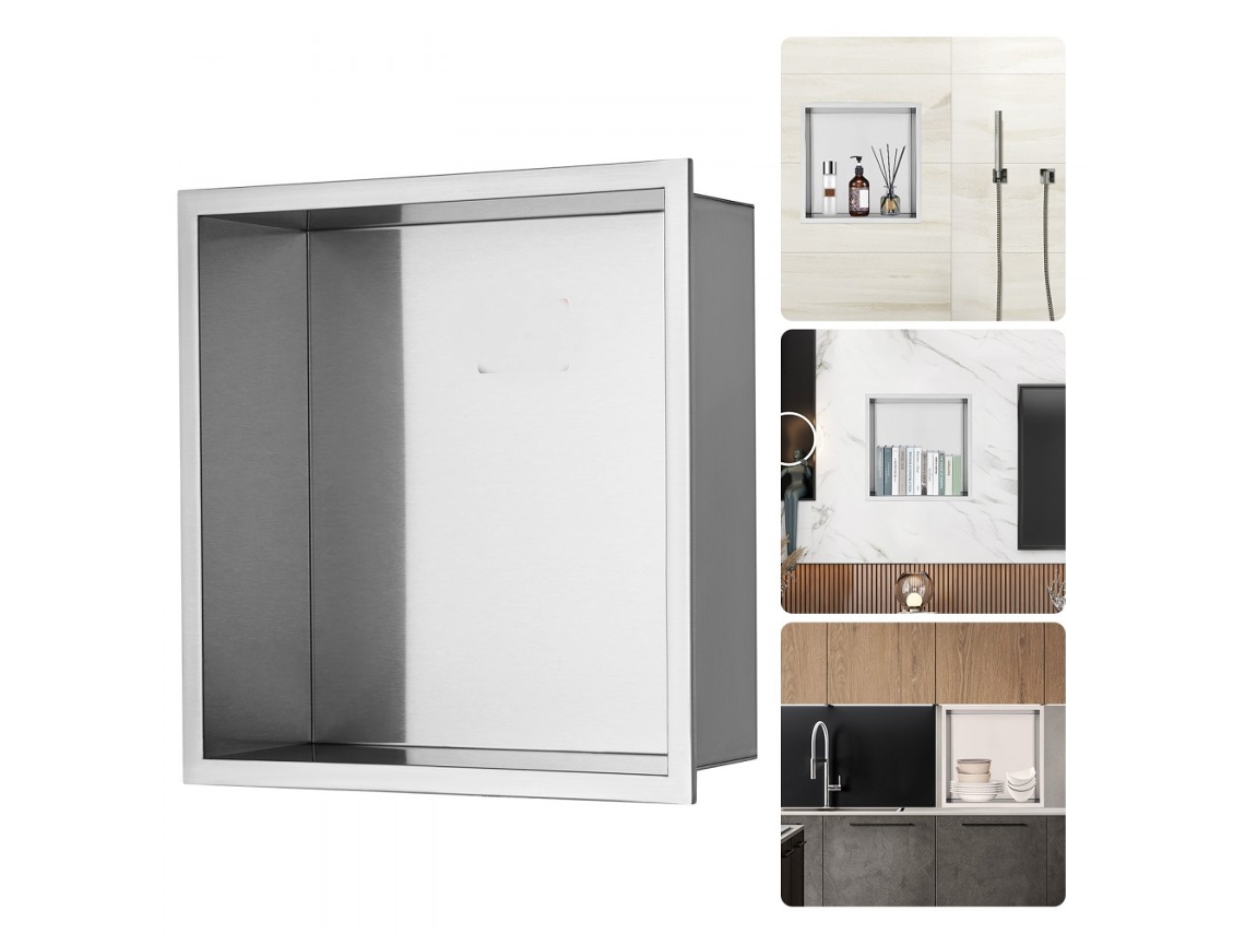Nicho de pared de acero inoxidable 33x33cm para baño, cocina o dormitorio Tekmaquinas