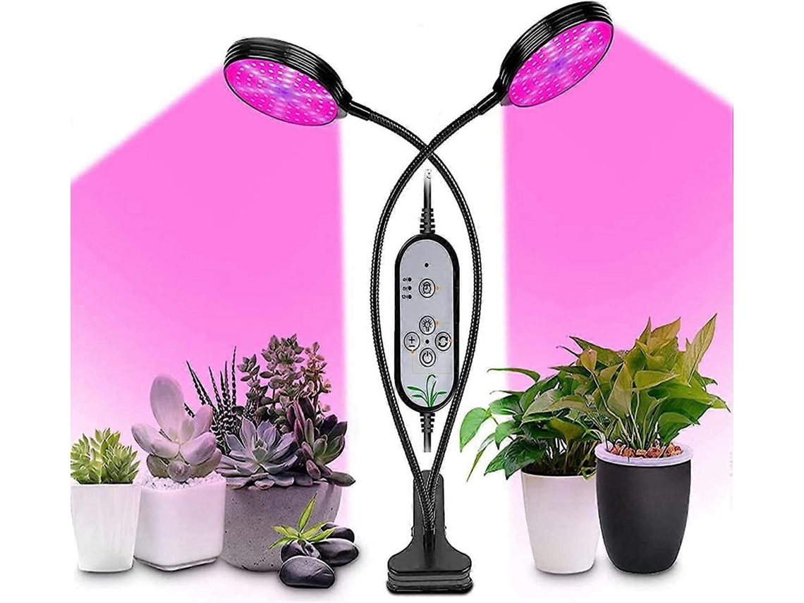 Lámpara de cultivo para plantas de interior Rebe, 156 LED de espectro completo, 2 cabezales, temporizador de 4/8/12 horas, 3 modos, 5 niveles de brillo.
