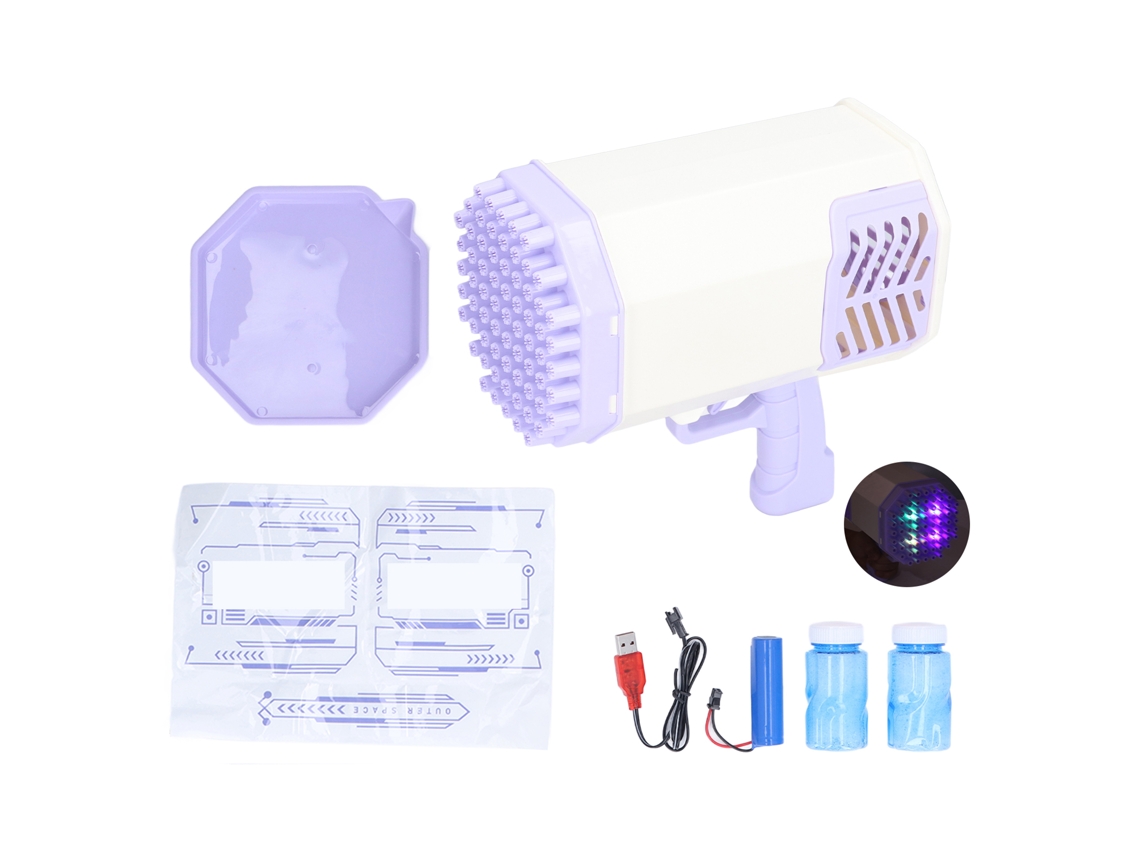 Máquina De Burbujas 69 Agujeros Portátil Con Luz Para Niños Actividades Al Aire Libre Regalo De Cumpleaños (morado Blanco)