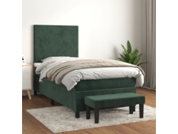 Cama Box Spring Con Colchón Terciopelo Verde Oscuro 80x200 Cm