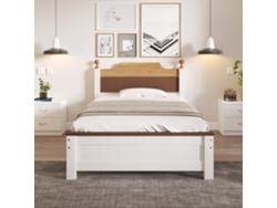 Cama Individual De Pino, 90x200 Cm, Cabecero De Mdf Blanco, Cama Moderna.
