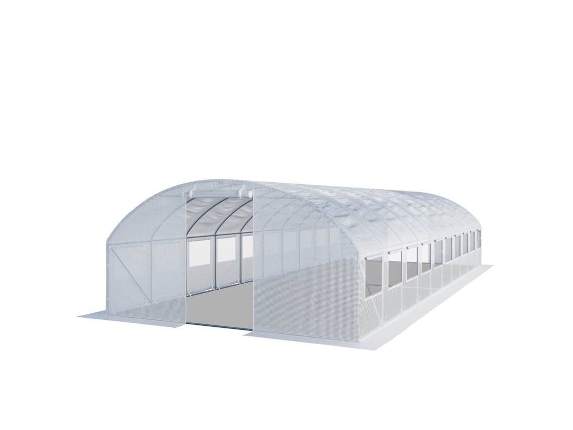 Invernadero túnel para plantas con ventanas, 4x10 m, lona de polietileno de 180 g/m², blanco transparente.