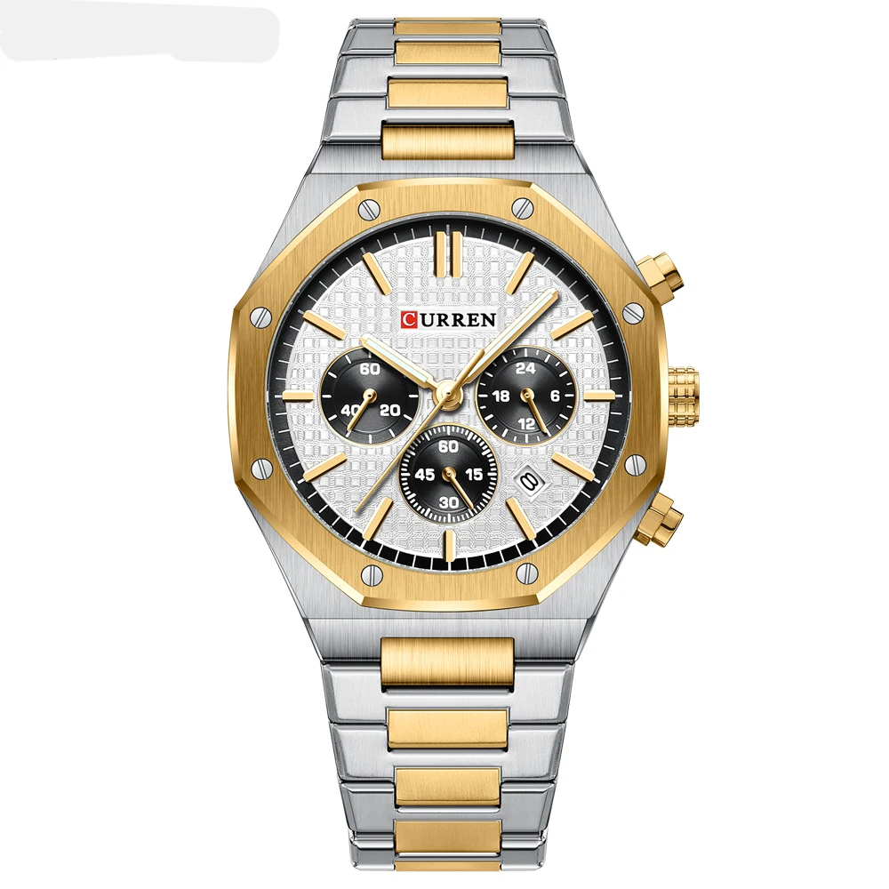 Reloj Para Hombre (dorado Y Blanco) Con Pantalla Luminosa Multifuncional