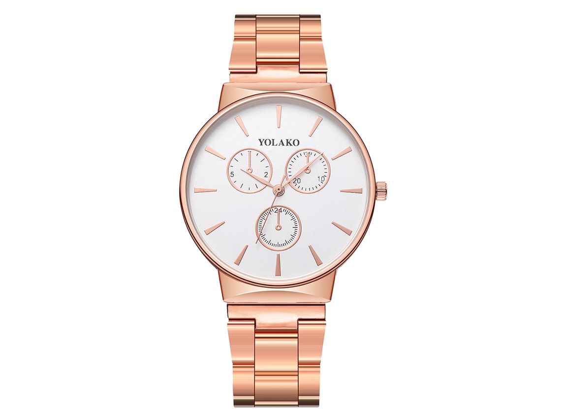 Reloj De Pulsera Analógico De Cuarzo Redondo Para Hombre Yolako Yk130 En Oro Rosa.