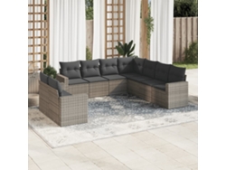Conjunto de sofá de jardín de 9 piezas con cojines, mimbre gris, DKD Home Decor