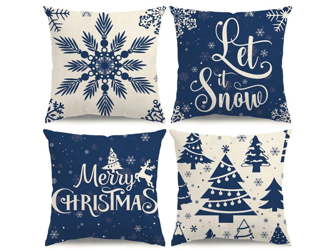 Juego De 4 Fundas De Almohada Navideñas Con Motivos De Copos De Nieve