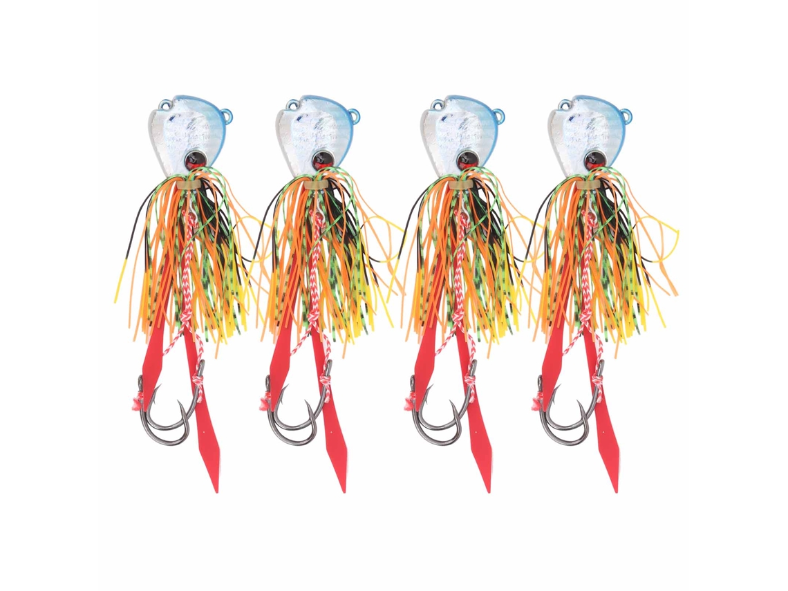 4 Señuelos Artificiales Para Pesca Con Faldillas De Silicona Y Anzuelo, Accesorio De Pesca, Cabeza Azul, 65 G