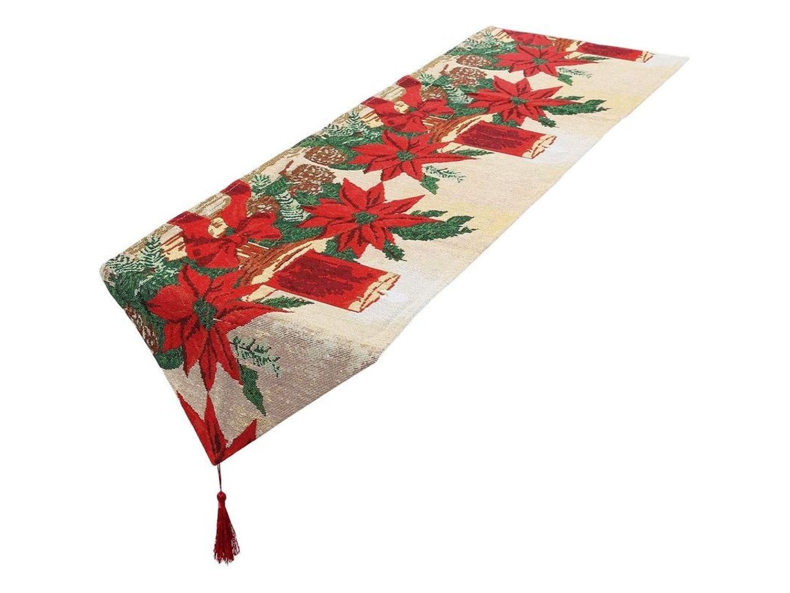 Camino De Mesa Navideño Amarillo Con Flores, Velas Y Letras Para La Decoración De Fiestas.