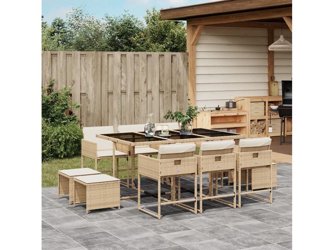 Juego de comedor de jardín de 11 piezas con cojines de mimbre beige de DKD Home Decor