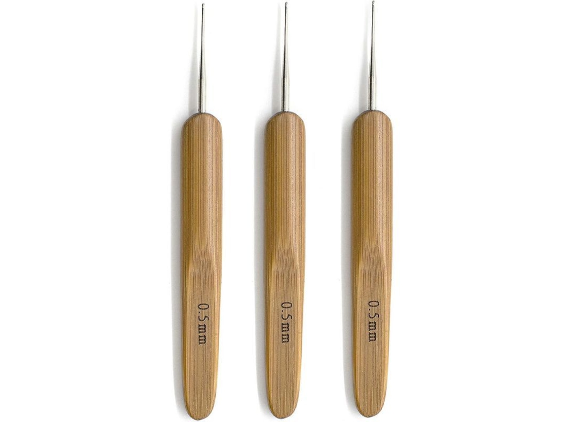 3 Ganchos De Ganchillo Para Rastas De 0,75 Mm Y 0,5 Mm Con Mango De Bambú Para Trenzar Y Coser El Cabello.