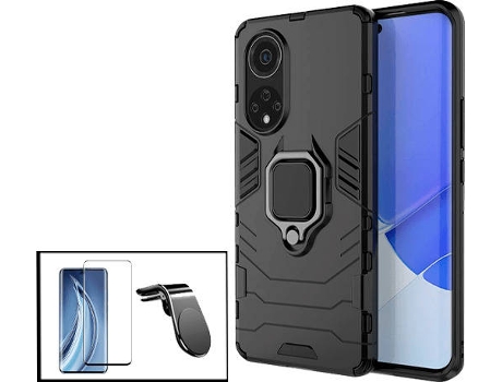 Kit Protector de Cristal Templado 5D Full Cover, Funda 3X1 Military Defender y Soporte Magnético L Safe Driving Coche Huawei Nova 9 PHONECARE Negro