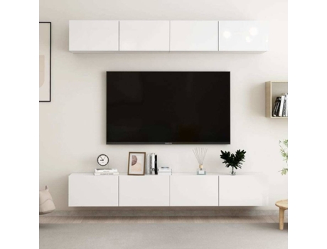 Conjunto 4 Mueble para la televisión VIDAXL Blanco Madera contrachapada (100x30x30 cm)