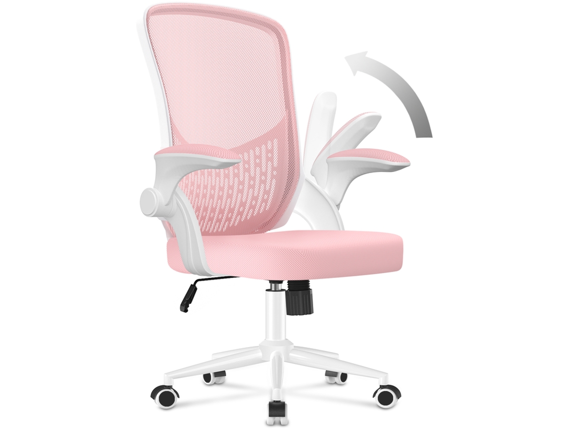 Silla de Oficina Ergonómica RACINGREAT con Brazos Abatibles 90 - Soporte Lumbar de Diseño Exclusivo - Tapicería de Malla Transpirable - Rosa