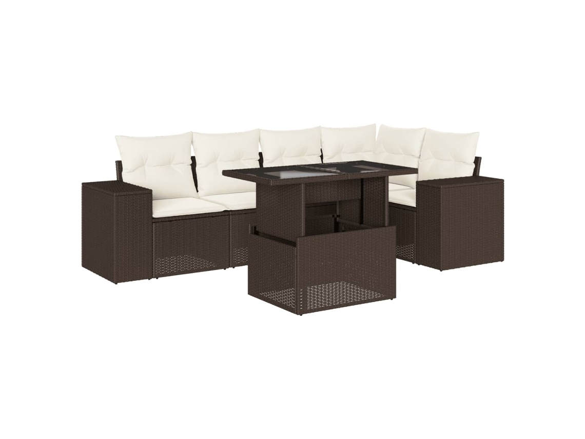 Conjunto de 6 sofás de jardín con cojines, mimbre, patas marrones, MAISON EXCLUSIVE (80x200 cm)