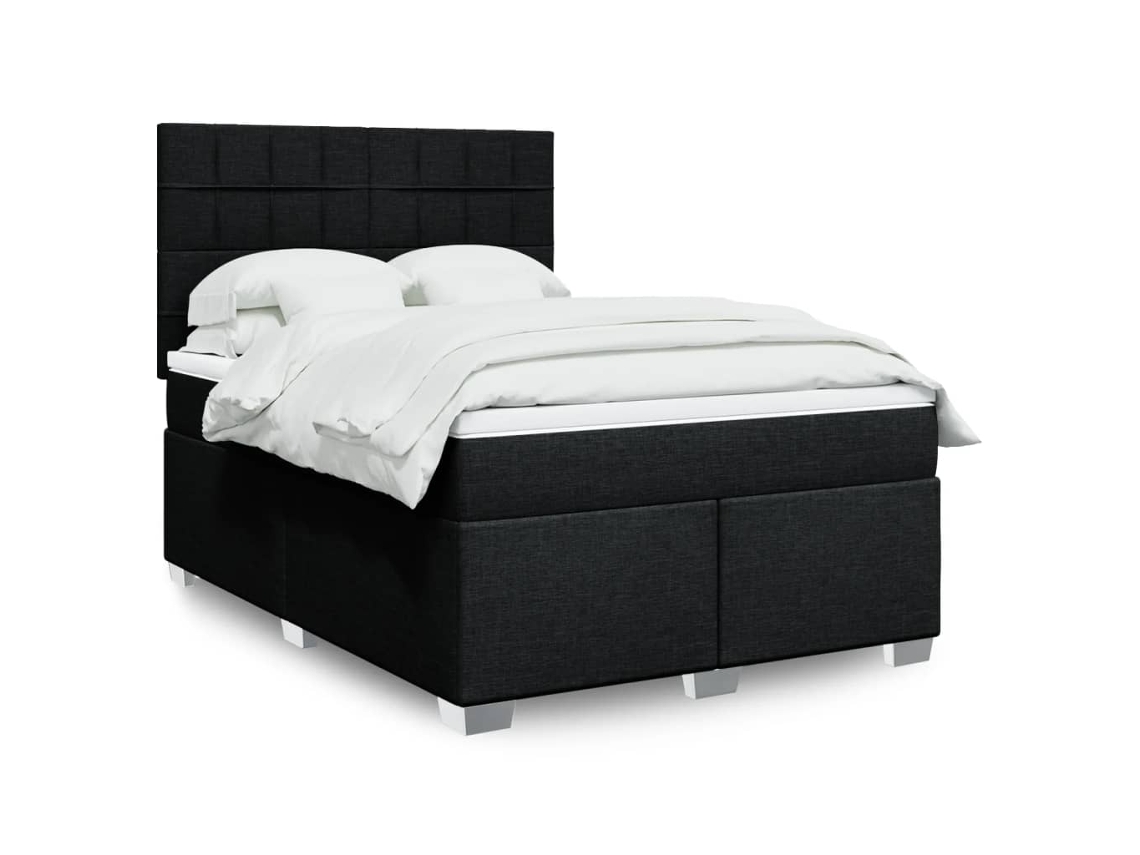 Cama Box Spring Con Colchón Tela Negro 160x200 Cm