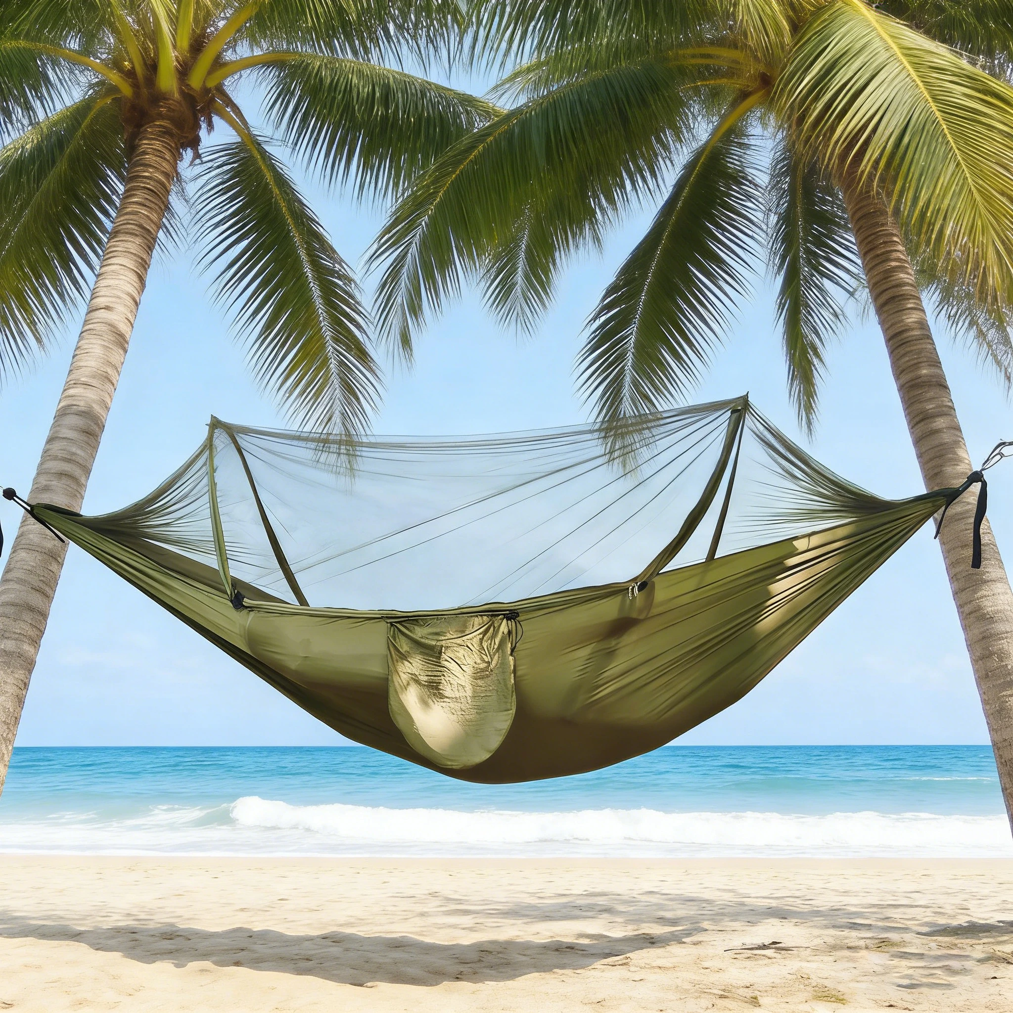 Hamaca De Camping (verde Oscuro, 260x140cm) Con Mosquitera, Ideal Para Excursiones Y Viajes De Mochilero Al Aire Libre.
