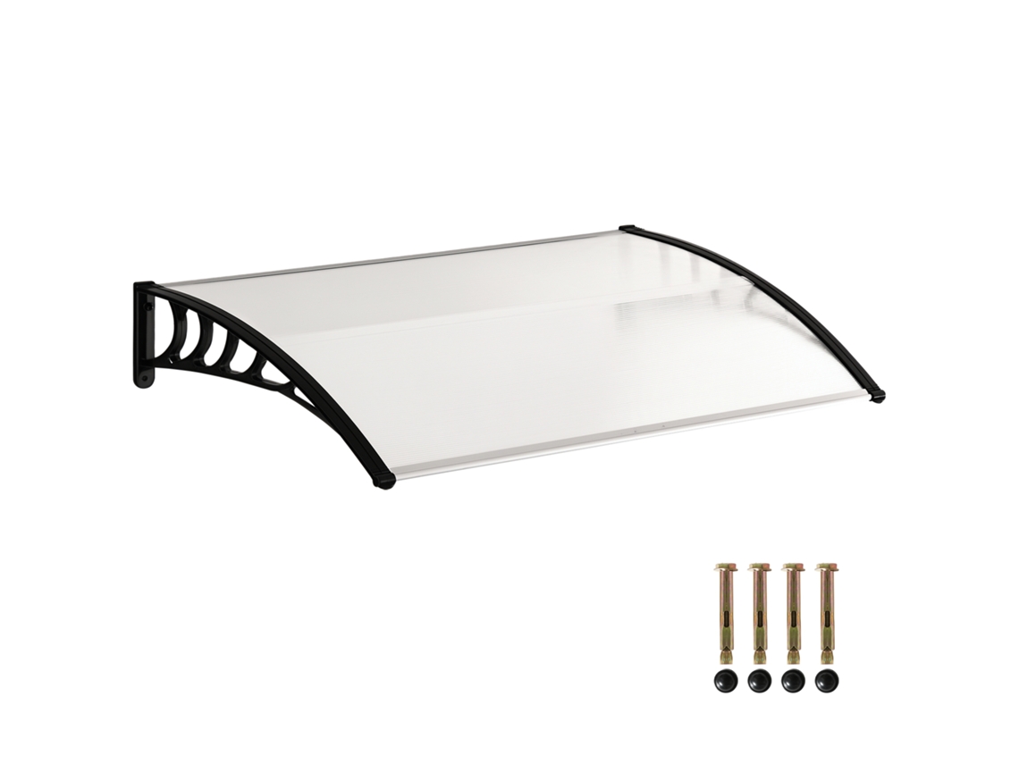 Toldo exterior para puerta y ventana, policarbonato y aluminio, 122x89 cm, blanco.