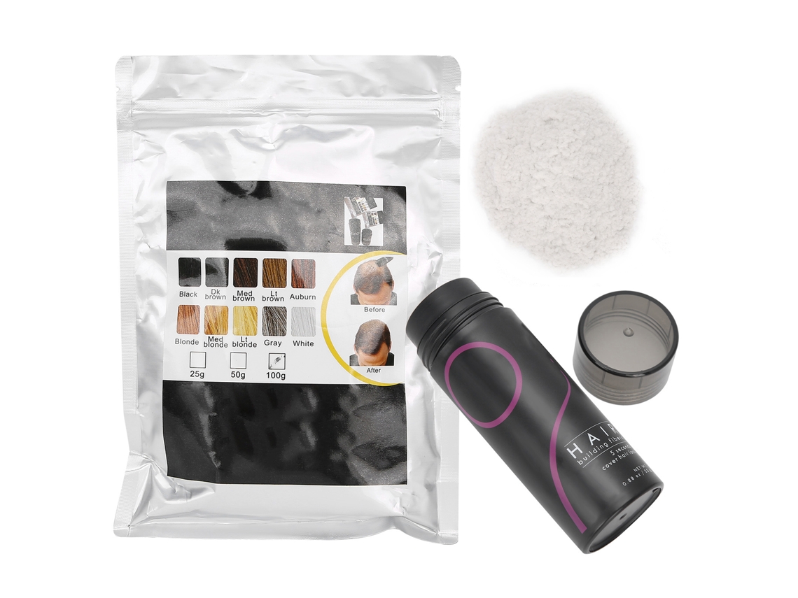 2pcs Set Fibra Capilar Para Engrosar Cabello Y Disimular Pérdida De Cabello Polvo Denso (25g+100g) Blanco
