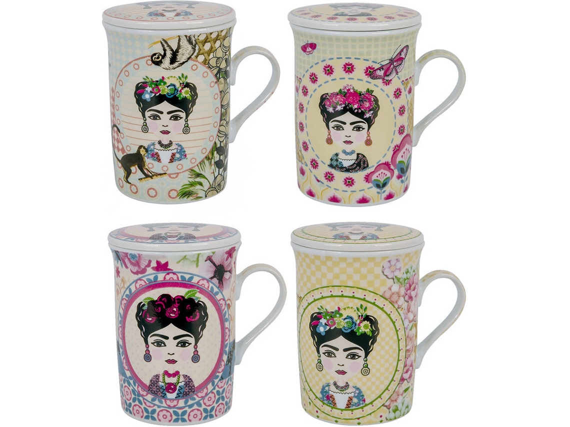 Signes Grimalt  - Mug - Taza con filtro 4 Unidades Multicolor de Porcelana | Mug Vaso Tetera De Hierro Tetera China 11x8x11cm