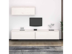 Conjunto de muebles para TV de 3 piezas | Mueble para TV | Mueble para TV de madera maciza de pino, blanco