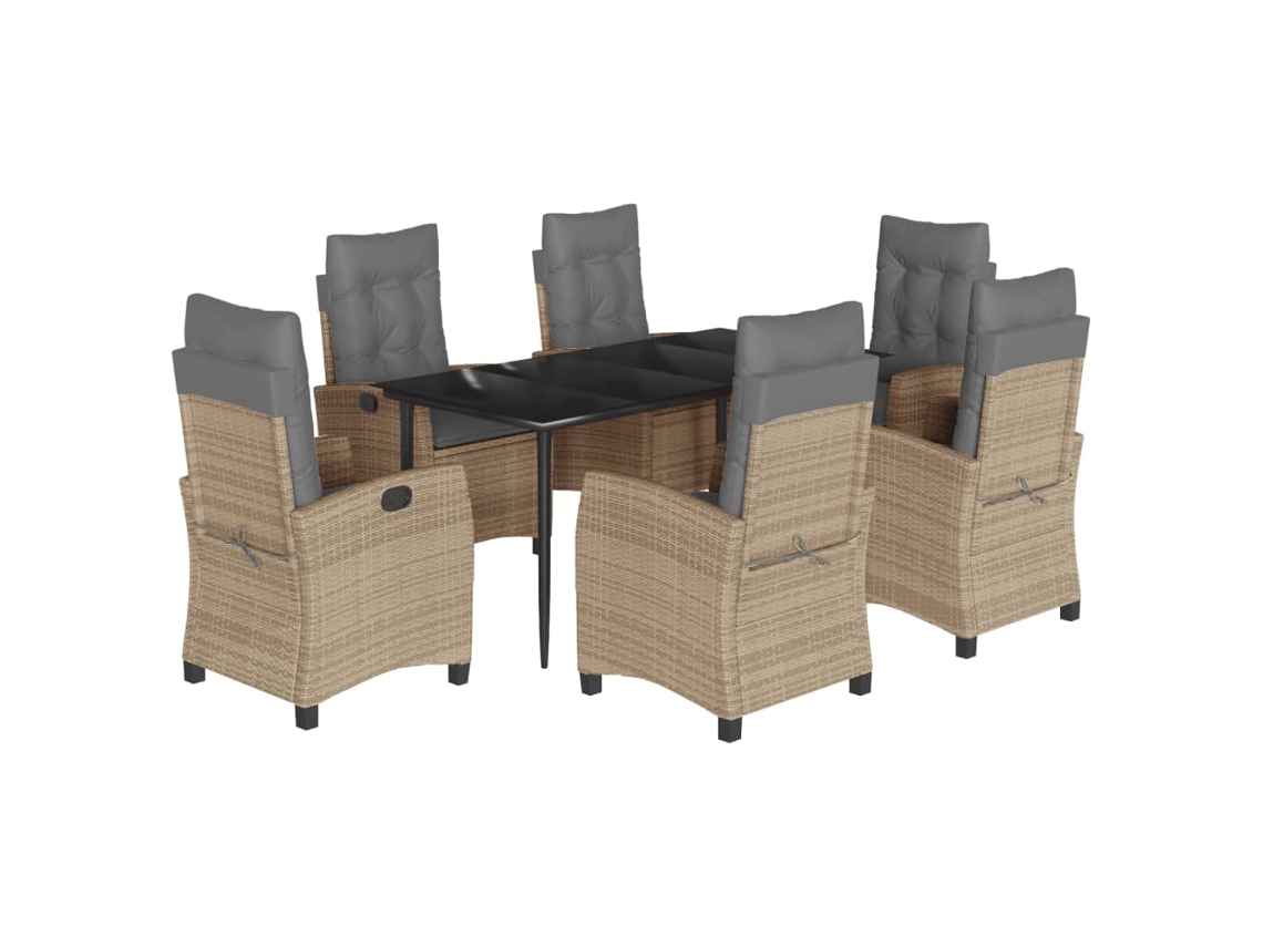 Conjunto 7 comedor de jardín VIDAXL con cojines ratán sintético beige