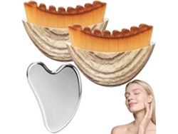 Set de Gua Sha facial de acero inoxidable, 2 piezas, para drenaje linfático, reduce la hinchazón y favorece el efecto lifting, color beige, SIURN
