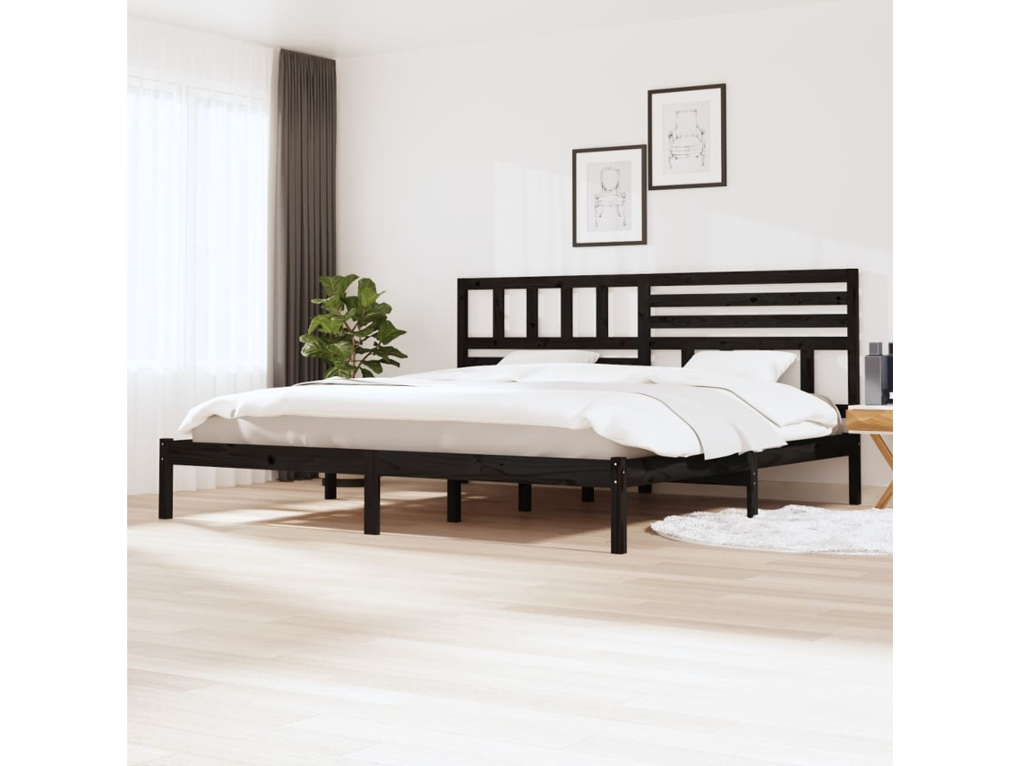 Estructura De Cama Sin Colchón Madera De Pino Negro 200x200 Cm