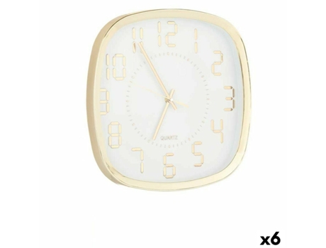 Reloj de Pared Cuadrado Dorado Vidrio Plástico 31 x 31 x 4,5 cm (6 Unidades)