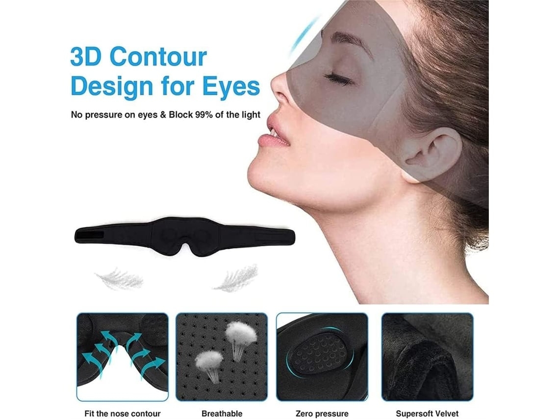 Máscara para dormir Bluetooth 3D con auriculares Bluetooth 5.0 ultrafinos Negro YEMAESRE