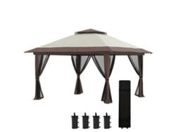 Cenador Beige De 4x4 M Con Altura Regulable Y Cortinas Con Protección Uv.