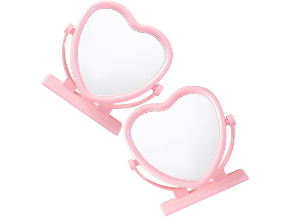 Juego De 2 Espejos De Maquillaje En Forma De Corazón Con Soporte De Escritorio Portátil Para Decorac