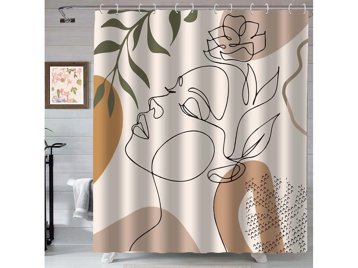 Cortina de ducha con estampado de mujer abstracta de arte moderno, 1 pieza, resistente al moho, impermeable, 180 x 180 cm Jortmrd