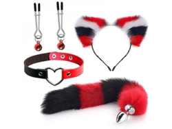 Dan26-conjunto De Juguetes Eróticos Cola De Zorro Con Tapón Anal, Clip De Orejas Y Collar Para Roleplay Y Cosplay Púrpura 4