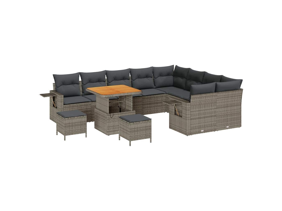 Maison Exclusive - Juego de sofás de jardín con cojines, 12 piezas, mimbre gris, Pe