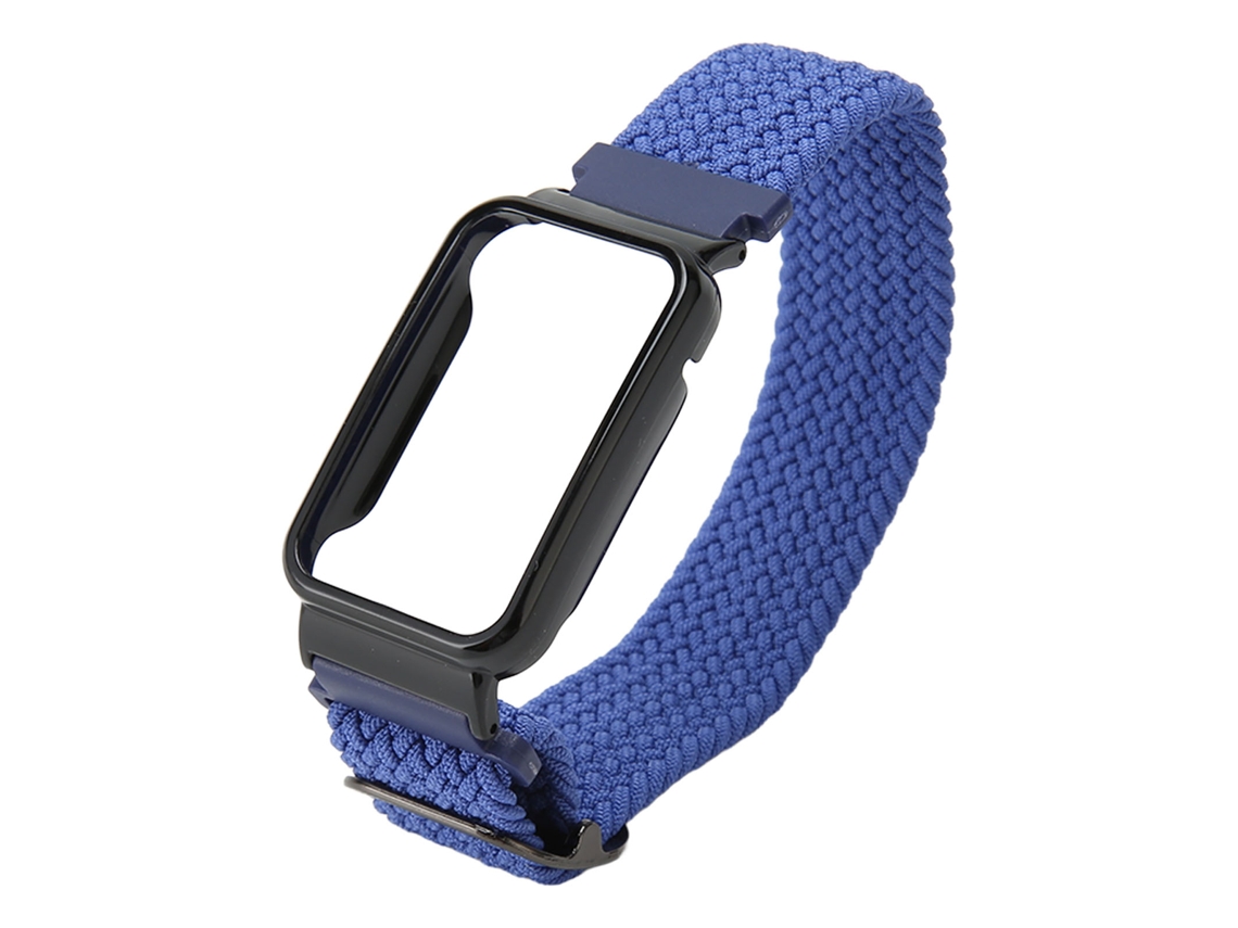 Correa Elástica De Nailon Trenzado Para Mi Band 7 Pro Con Bisel Protector Azul Oscuro.