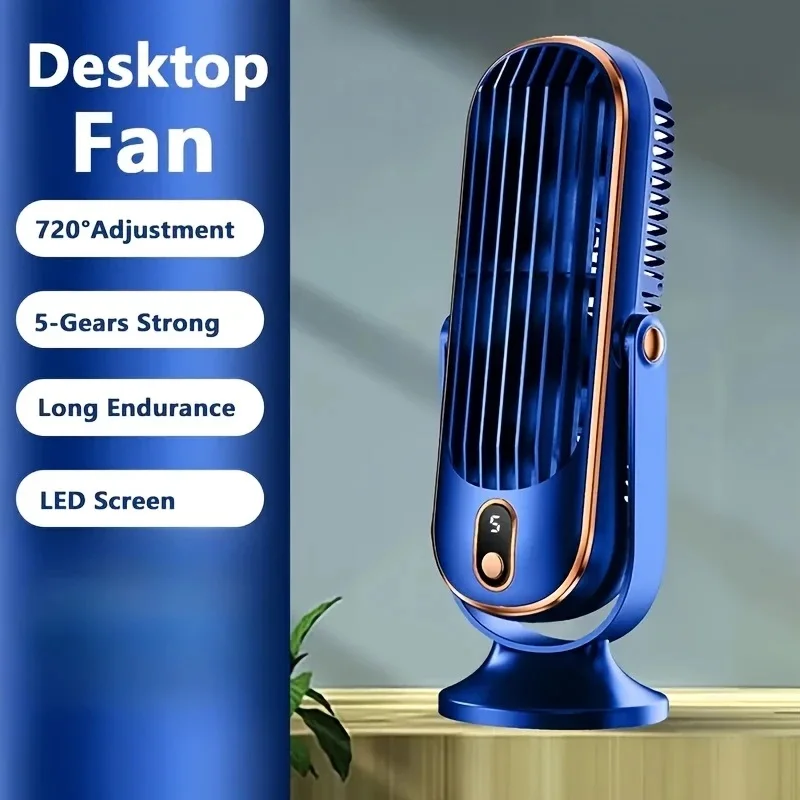 Ventilador De Escritorio Portátil Y Elegante Con Batería De Alta Capacidad, Doble Motor Y Diseño Elegante (azul)