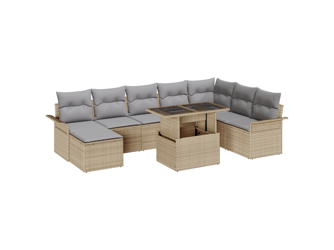 Conjunto de sofá de jardín Vidaxl de 9 piezas con cojines de ratán beige